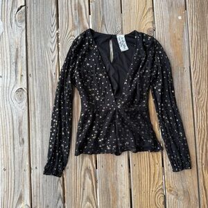 Black and Gold Star low cut y2k tie back top